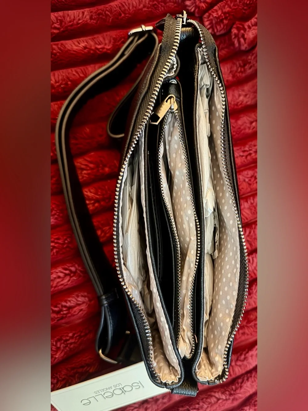 Isabelle Los Angeles Black Pebbled Crossbody Bag with Front Zip